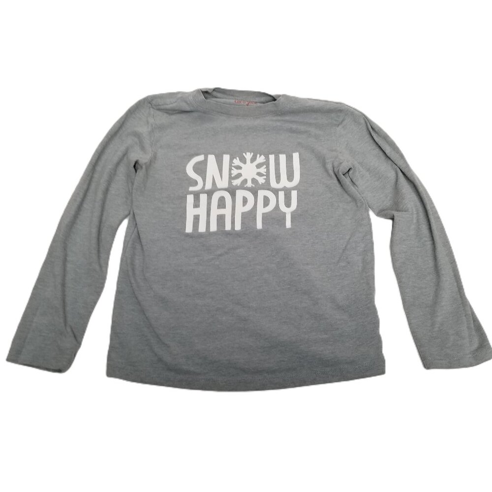 Cat & Jack Snow Happy Graphic Tee Small 6/7 Gray Long Sleeve Winter